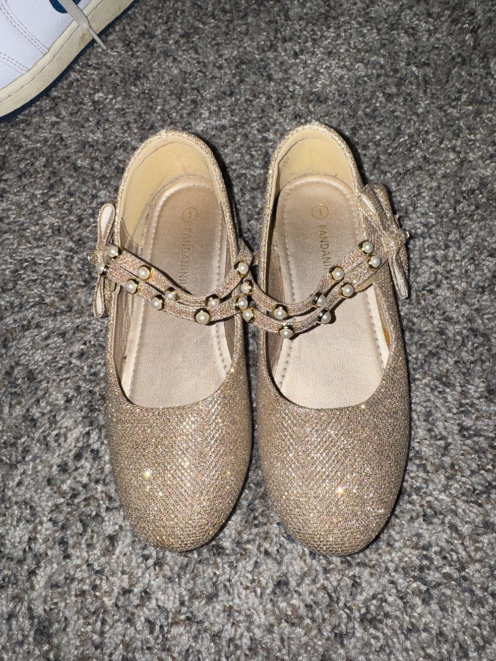 Sparkle Pearl-Trim Mary Jane Kids Shoes - Gold